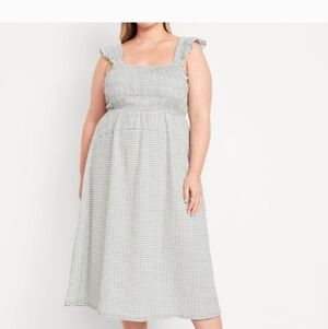 Old Navy Fit And Flare Smocked Bodice Midi Dress In Green/White Gingham XXL TALL